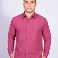 Camisa social masculina de tricoline com detalhe manga longa, pink