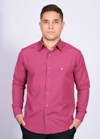 Camisa social masculina de tricoline com detalhe manga longa, pink