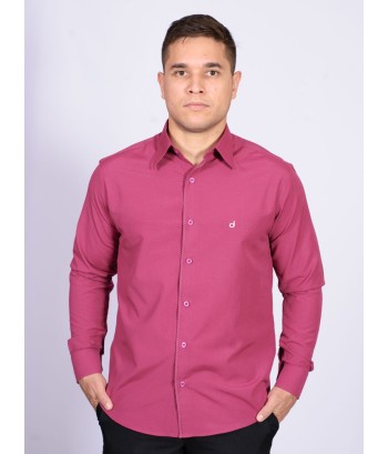 Camisa social masculina de tricoline com detalhe manga longa, pink