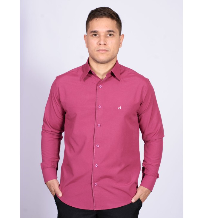 Camisa social masculina de tricoline com detalhe manga longa, pink Camisa social masculina de tricoline com detalhe manga longa, pink