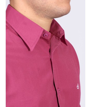 Camisa social masculina de tricoline com detalhe manga longa, pink