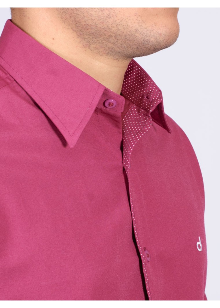 Camisa social masculina de tricoline com detalhe manga longa, pink