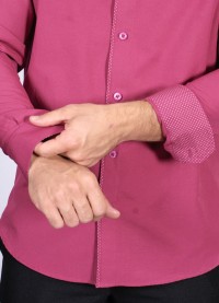 Camisa social masculina de tricoline com detalhe manga longa, pink