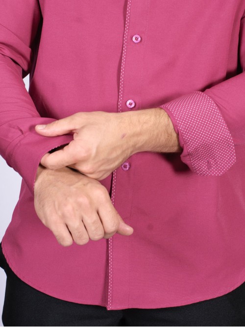Camisa social masculina de tricoline com detalhe manga longa, pink Camisa social masculina de tricoline com detalhe manga longa, pink