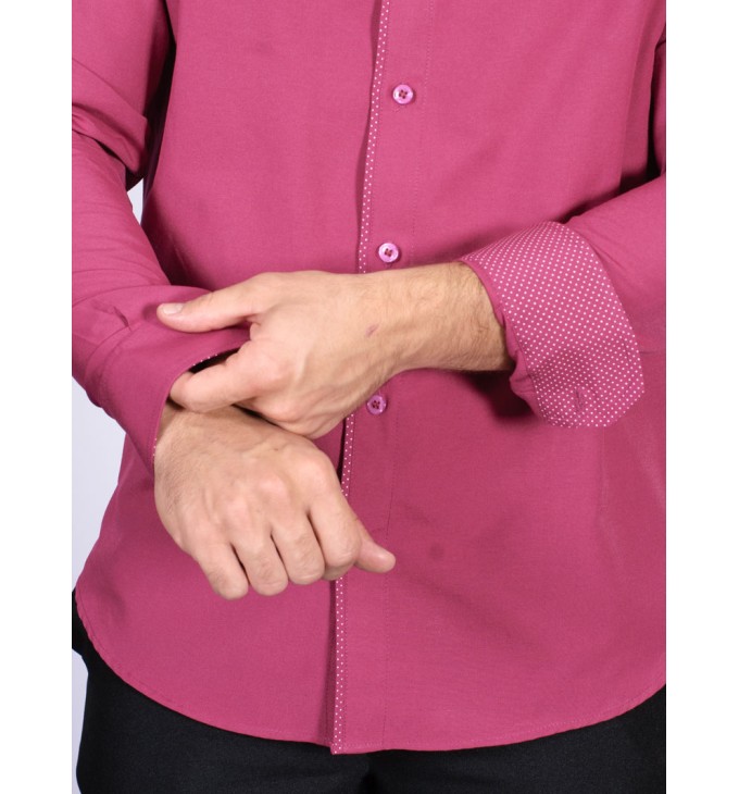 Camisa social masculina de tricoline com detalhe manga longa, pink Camisa social masculina de tricoline com detalhe manga longa, pink