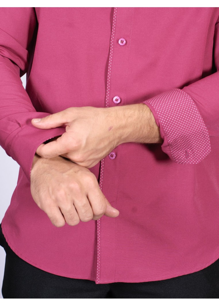 Camisa social masculina de tricoline com detalhe manga longa, pink
