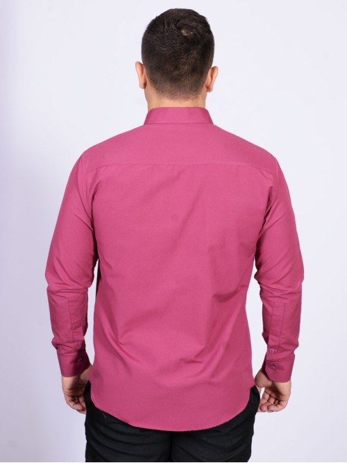 Camisa social masculina de tricoline com detalhe manga longa, pink