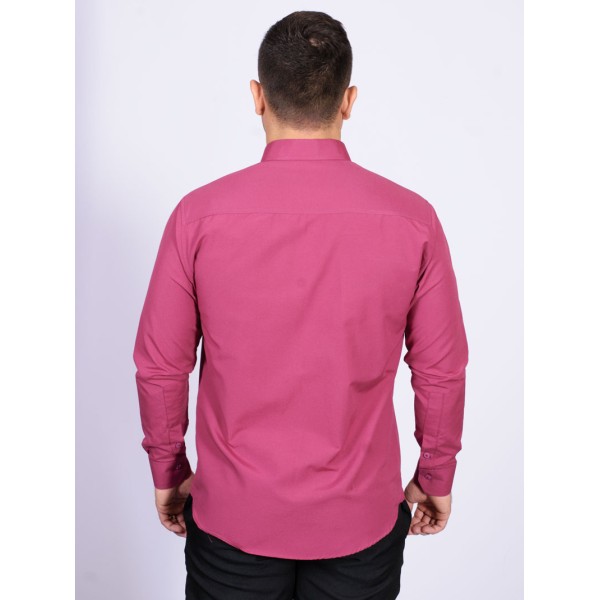 Camisa social masculina de tricoline com detalhe manga longa, pink