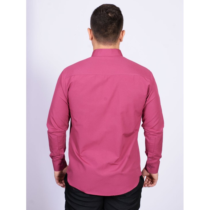 Camisa social masculina de tricoline com detalhe manga longa, pink