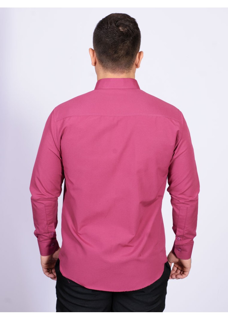 Camisa social masculina de tricoline com detalhe manga longa, pink