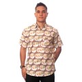 Camisa social masculina de algodão estampado manga curta, marrom Camisa social masculina de algodão estampado manga curta, marrom