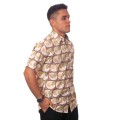 Camisa social masculina de algodão estampado manga curta, marrom Camisa social masculina de algodão estampado manga curta, marrom