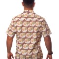 Camisa social masculina de algodão estampado manga curta, marrom