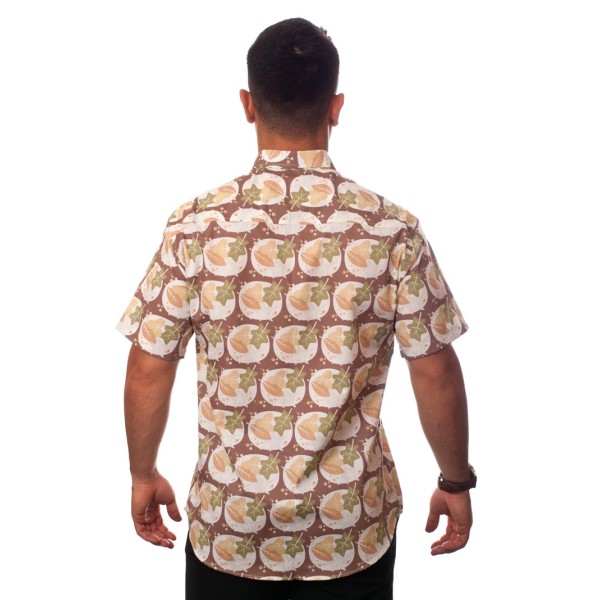Camisa social masculina de algodão estampado manga curta, marrom