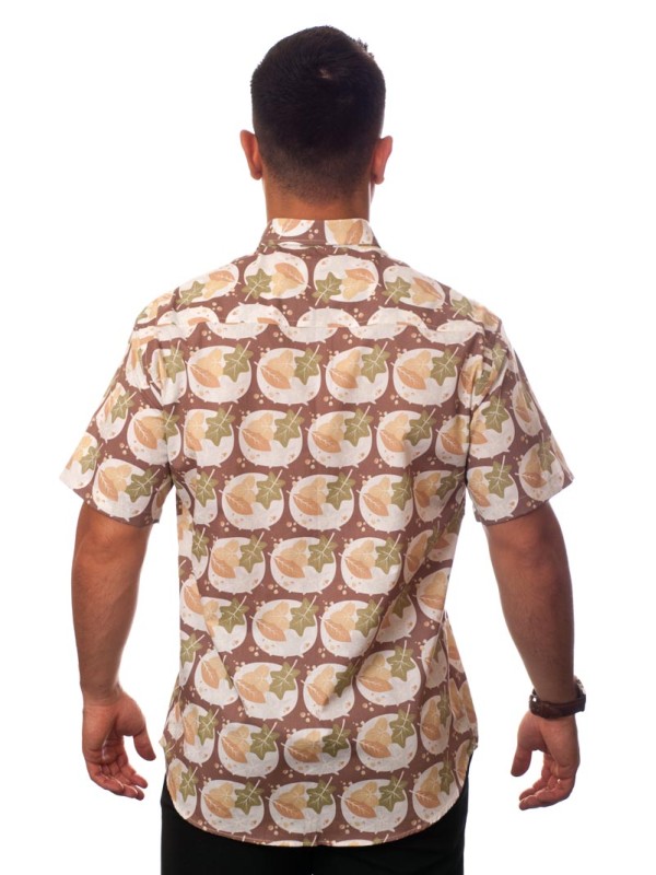 Camisa social masculina de algodão estampado manga curta, marrom Camisa social masculina de algodão estampado manga curta, marrom