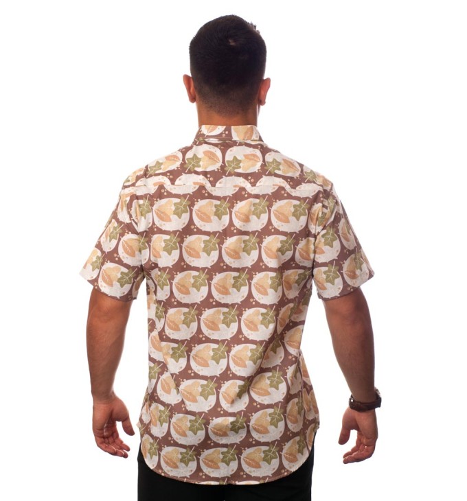 Camisa social masculina de algodão estampado manga curta, marrom