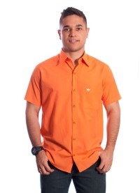 Camisa social masculina de algodão manga curta, laranja