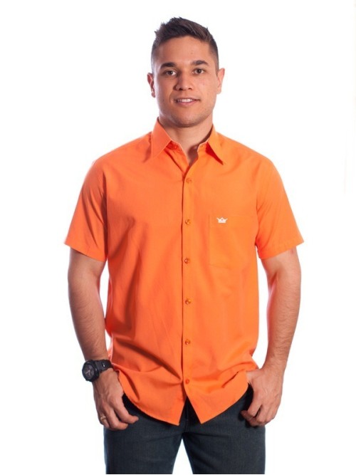 Camisa social masculina de algodão manga curta, laranja