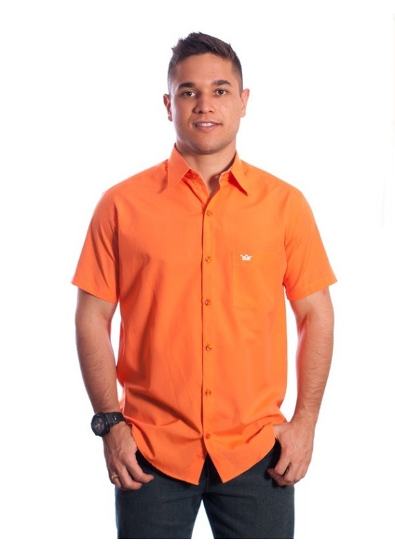 Camisa social masculina de algodão manga curta, laranja