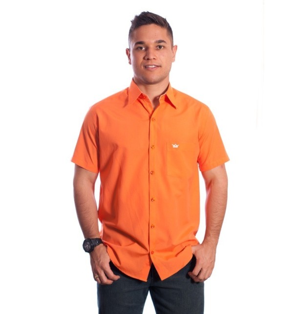 Camisa social masculina de algodão manga curta, laranja