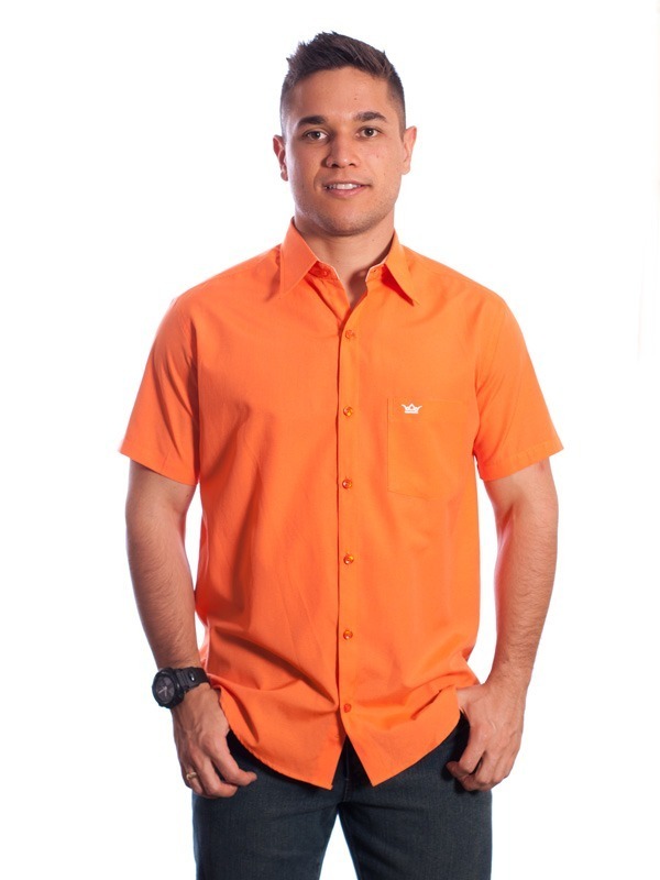 Camisa social masculina de algodão manga curta, laranja