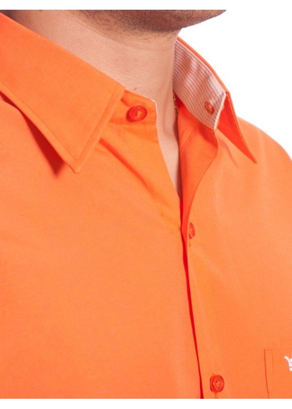 Camisa social masculina de algodão manga curta, laranja