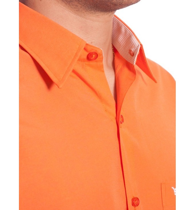 Camisa social masculina de algodão manga curta, laranja Camisa social masculina de algodão manga curta, laranja