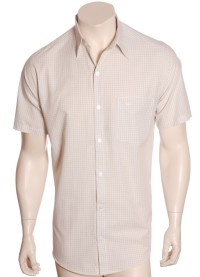 Camisa social masculina de algodão manga curta,xadrez bege