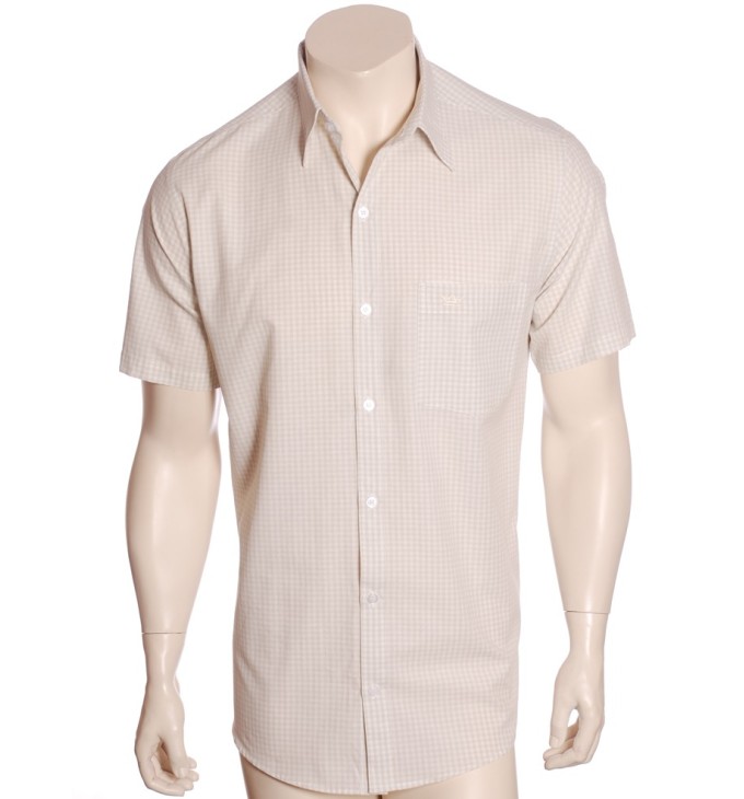 Camisa social masculina de algodão manga curta,xadrez bege