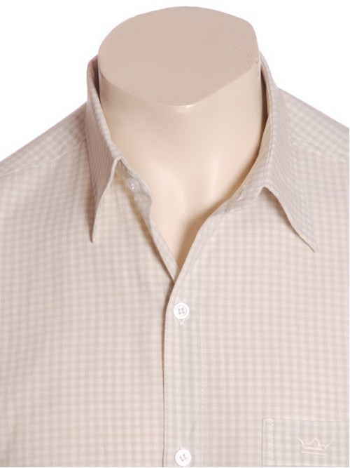 Camisa social masculina de algodão manga curta,xadrez bege