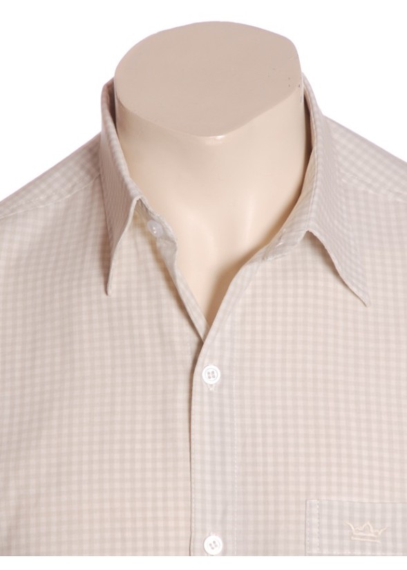 Camisa social masculina de algodão manga curta,xadrez bege