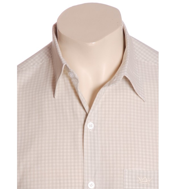 Camisa social masculina de algodão manga curta,xadrez bege