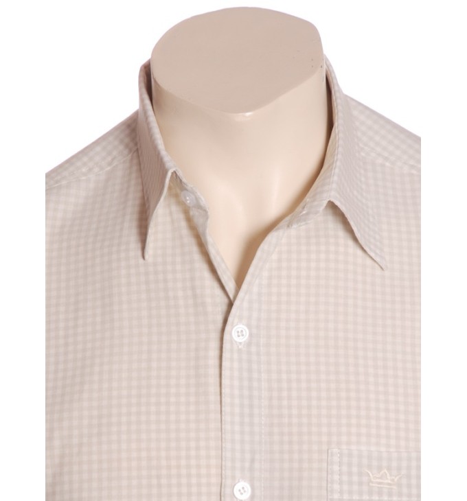 Camisa social masculina de algodão manga curta,xadrez bege