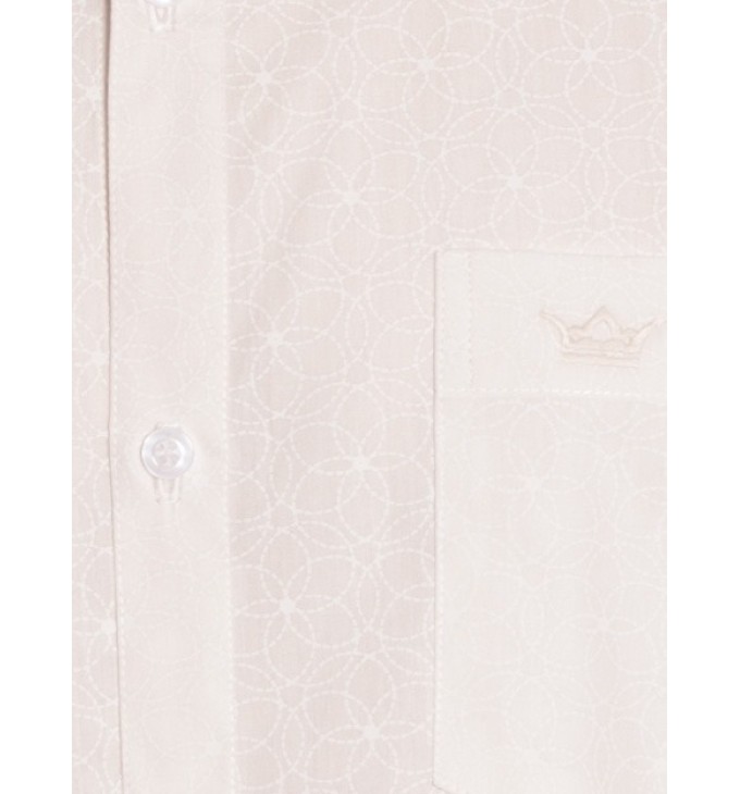 Camisa social masculina de algodão estampado manga curta, pérola Camisa social masculina de algodão estampado manga curta, pérola