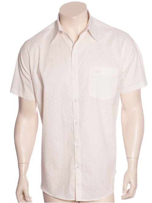 Camisa social masculina de algodão estampado manga curta, pérola Camisa social masculina de algodão estampado manga curta, pérola