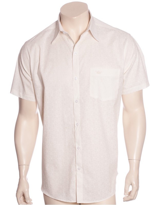 Camisa social masculina de algodão estampado manga curta, pérola Camisa social masculina de algodão estampado manga curta, pérola