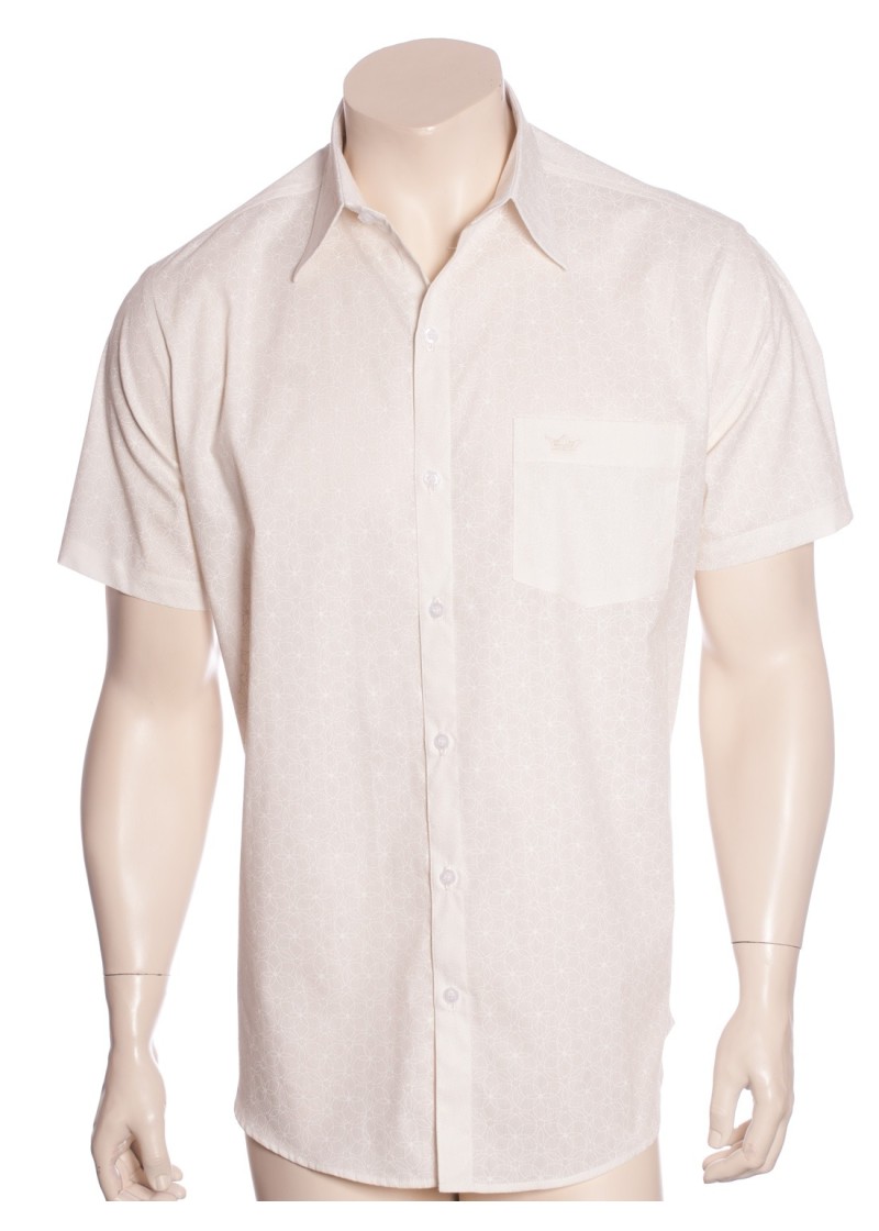 Camisa social masculina de algodão estampado manga curta, pérola