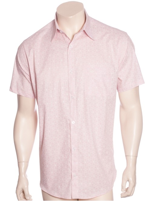 Camisa social masculina de algodão estampado manga curta, salmão