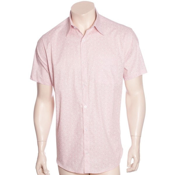 Camisa social masculina de algodão estampado manga curta, salmão