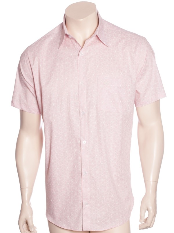 Camisa social masculina de algodão estampado manga curta, salmão Camisa social masculina de algodão estampado manga curta, salmão