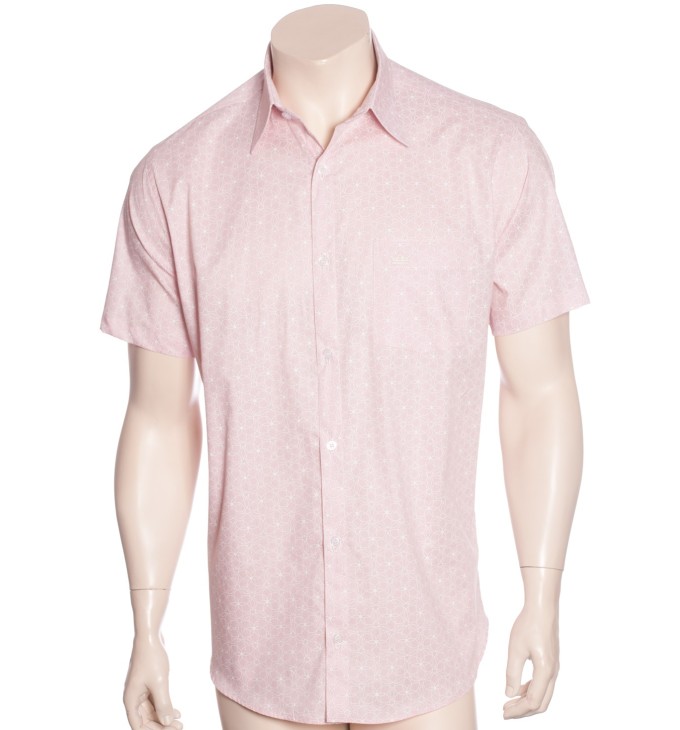 Camisa social masculina de algodão estampado manga curta, salmão