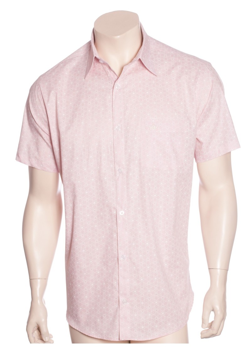 Camisa social masculina de algodão estampado manga curta, salmão