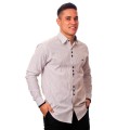 Camisa social listrada em preto manga longa masculina