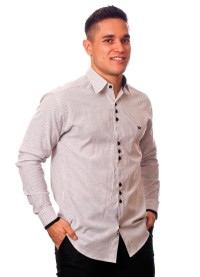 Camisa social listrada em preto manga longa masculina
