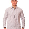 Camisa social listrada em preto manga longa masculina