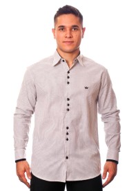 Camisa social listrada em preto manga longa masculina