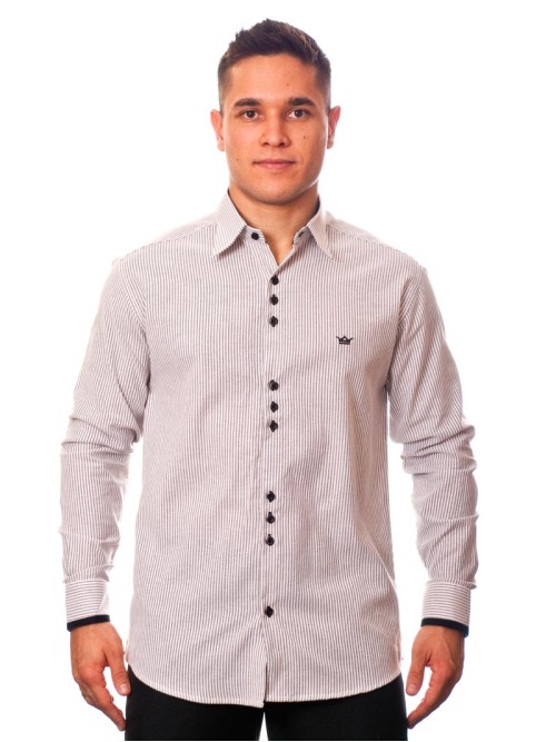 Camisa social listrada em preto manga longa masculina