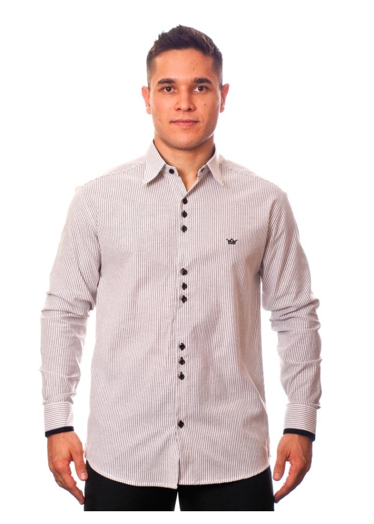 Camisa social listrada em preto manga longa masculina