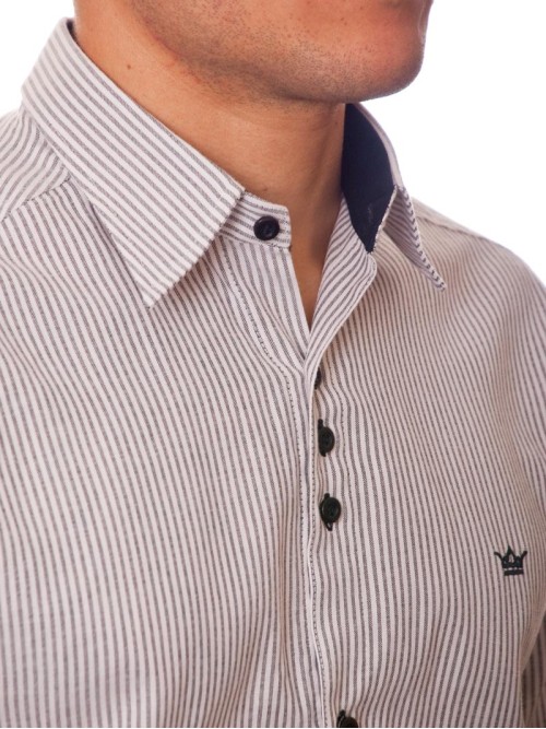 Camisa social listrada em preto manga longa masculina Camisa social listrada em preto manga longa masculina