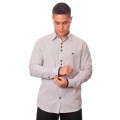 Camisa social listrada em preto manga longa masculina